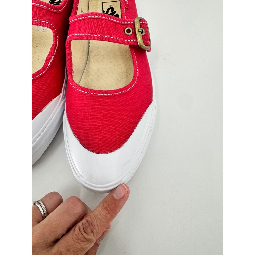 Vans Mary Jane Shoes Women 8.5 Red Canvas Buckle Strap Sneakers - Picture 10 of 16